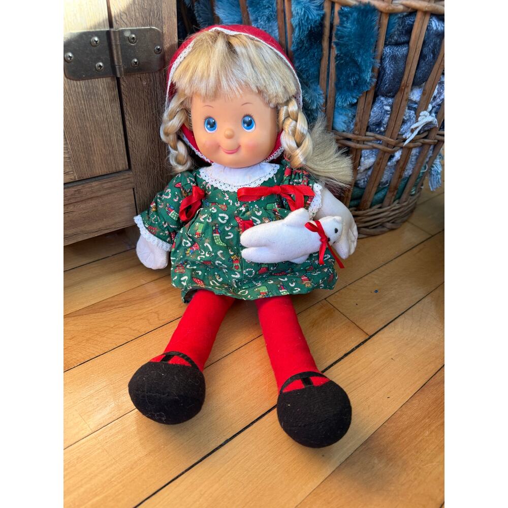 Vintage 90s Sugar Plum Doll Candy Cane Lane Christmas Blonde doll‎ w/ Teddy Bear